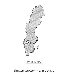 Scribble sketch of Sweden map and Country name on white background. Symbol for your web site design map logo. scribble map of Europe. app, ui, Travel vector eps10, concept Illustration.