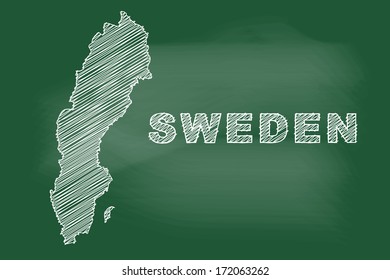 scribble sketch of Sweden map on blackboard