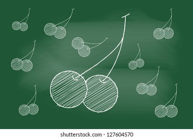 scribble sketch of sweet cherries   on blackboard