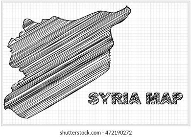 scribble sketch of Syria map on grid,Vector illustration.