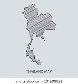 Scribble sketch of Thailand map and Country name on gray background. Symbol for your web site design map logo. scribble map of Asia. app, ui, Travel vector eps10, concept Illustration.