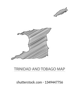Scribble sketch of Trinidad and Tobago map and Country name on white background. Symbol for your web site design map logo. scribble map of South America. app, Travel vector eps10, concept Illustration