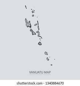 Scribble sketch of Vanuatu map and Country name on gray background. Symbol for your web site design map logo. scribble map of Oceania. app, ui, Travel vector eps10, concept Illustration.