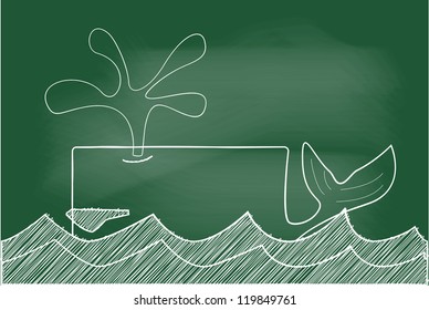 scribble sketch of whale on blackboard