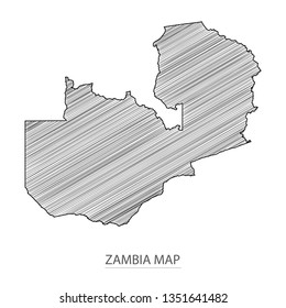 Scribble sketch of Zambia map and Country name on white background. Symbol for your web site design map logo. scribble map of Africa. app, ui, Travel vector eps10, concept Illustration.