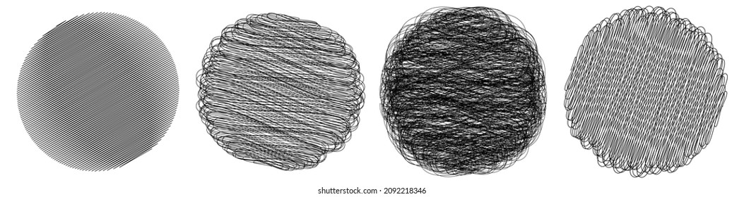 Scribble, sketchy doodle circles with hand drawn, drawing effect