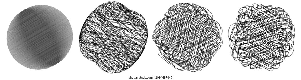 Scribble, sketchy doodle circles with hand drawn, drawing effect