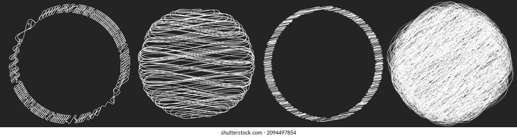 Scribble, sketchy doodle circles with hand drawn, drawing effect