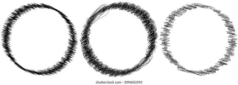 Scribble, sketchy doodle circles with hand drawn, drawing effect