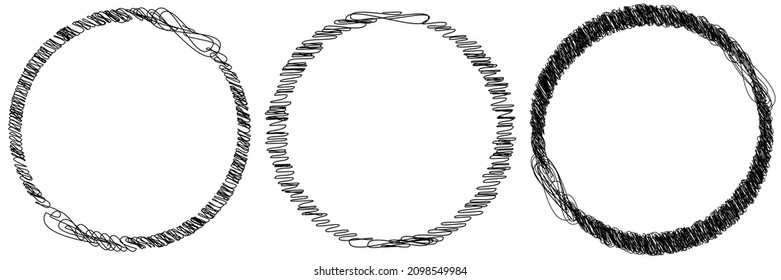 Scribble, sketchy doodle circles with hand drawn, drawing effect