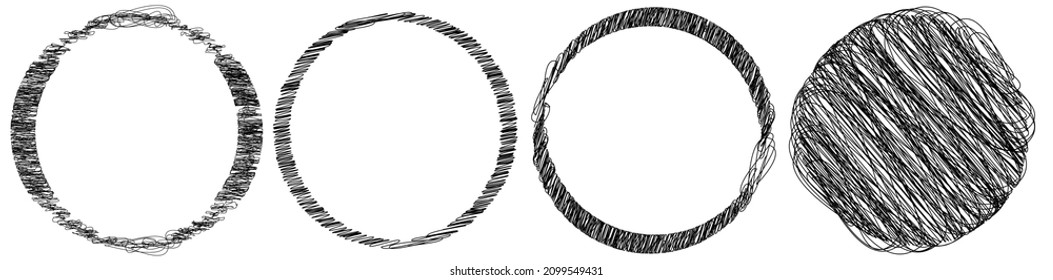 Scribble, sketchy doodle circles with hand drawn, drawing effect