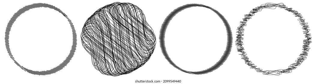 Scribble, sketchy doodle circles with hand drawn, drawing effect