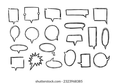 Scribble Speech Bubbles set. Hand drawn design elements 