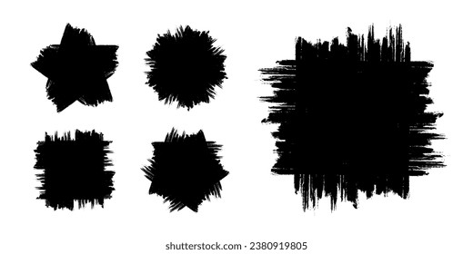 Scribble stains. Grunge black frames set. Hand drawn geometric shapes by brush. Sale banners. Vector distress backgrounds