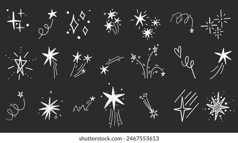 Scribble stars doodle hand drawn sparkling monochrome comic elements collection in grunge graffiti style.