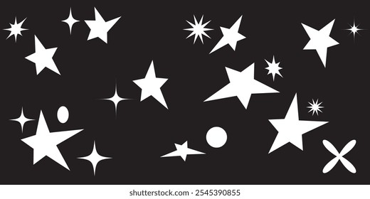 Scribble stars doodle hand drawn sparkling monochrome comic elements collection in grunge graffiti style.
