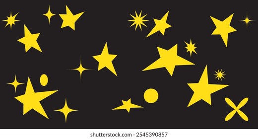 Scribble stars doodle mão desenhada espumante monocromática coleção de elementos cômicos no estilo grunge graffiti.