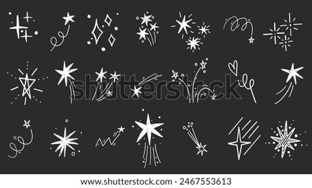 Scribble stars doodle hand drawn sparkling monochrome comic elements collection in grunge graffiti style.