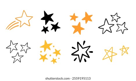 Scribble Stars Drawings Set. Different Hand Drawn Symbols. Doodle Sketch Elements Collection. Vector Signs