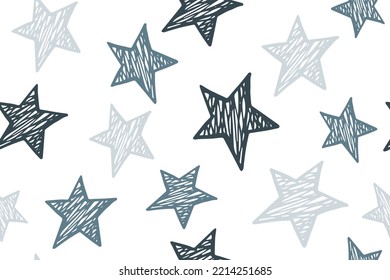 Scribble stars grunge vector seamless pattern. Cosmos background. Christmas decoration. Fabric print with primitive doodle stars. Funny starry ornament.