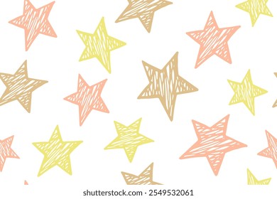 Scribble stars grunge vector seamless pattern. Astronomy background. Birthday decoration. Fabric print with primitive doodle stars. Funny starry ornament.