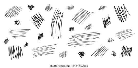 Scribble strokes, hand drawn grunge strikethrough, abstract scrawls isolated on white. Vector illustration.