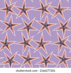 Scribble Style Abstract Stars Geometric Trendy Fashion Seamless Pattern Chic Colors Perfect for Allover Fabric Print or Wrapping Paper Lilac Background