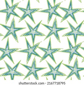 Scribble Style Abstract Stars Geometric Trendy Fashion Seamless Pattern Chic Colors Perfect for Allover Fabric Print or Wrapping Paper Isolated White Background