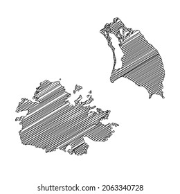 Diseño de mapas de Antigua y Barbuda al estilo de las grietas. Ilustración vectorial