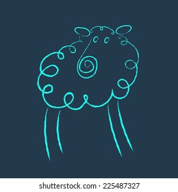 Scribble style blue sheep, eps 10 vector illustration