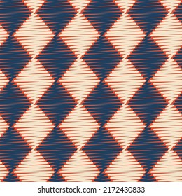 Scribble Style Diamond Check Pattern Seamless Pattern Trendy Fashion Colors Allover Print Design Minimalist Geometric Concept Navy Blue Ecru Tones