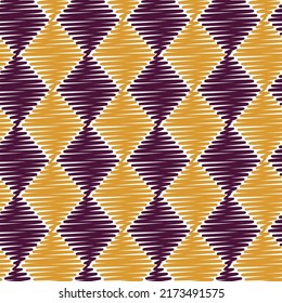 Scribble Style Diamond Check Pattern Seamless Pattern Trendy Fashion Colors Allover Print Design Minimalist Geometric Concept Dark Purple Mustard Yellow Tones