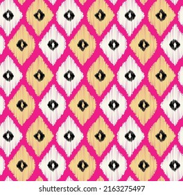 Scribble Style Ikat Diamond Shapes Seamless Pattern Trendy Fashion Colors Minimal Design Perfect for Allover Print Fuchsia White Tones