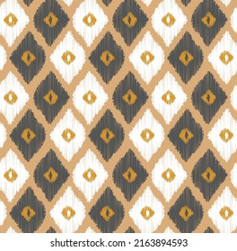 Scribble Style Ikat Diamond Formen Nahtlose Muster Trendy Modefarben Minimales Design Perfekt für Allover Print Milky Brown