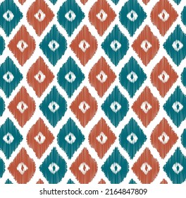 Scribble Style Ikat Diamond Shapes Seamless Pattern Trendy Fashion Colors Minimal Design Perfect for Allover Print Blue Brown Tones