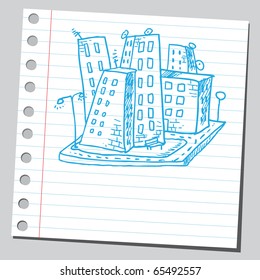 Scribble style illustration of a city