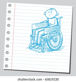 Scribble style illustration of a handicapped man in a wheelchair