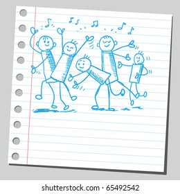 Scribble style illustration of a party people