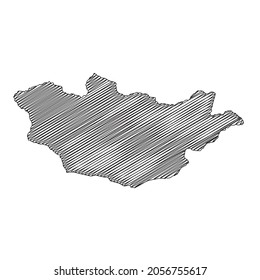 Scribble style Mongolia map design. Vector Illustration