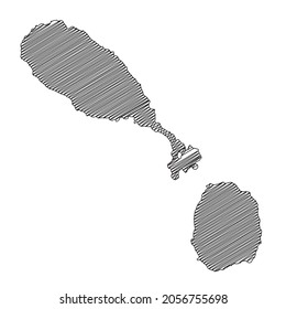Diseño de mapas de Saint Kitts y Nevis de estilo esgrimido. Ilustración vectorial