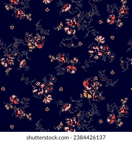 Scribble style scattered wildflowers all over pattern