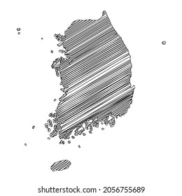 Scribble style South Korea map design. Vector Illustration