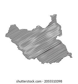 Scribble style South Sudan map design. Vector Illustration