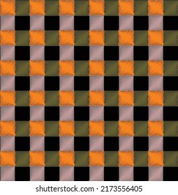 Scribble Style Stylish Gingham Plaid Check Trendy Fashion Colors Seamless Pattern Retro Concept Perfect for Allover Fabric Print or Wrapping Paper Black Orange Green Tones