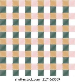 Scribble Style Stylish Gingham Plaid Check Trendy Fashion Colors Seamless Pattern Retro Concept Perfect for Allover Fabric Print or Wrapping Paper Milky Brown Green Tones