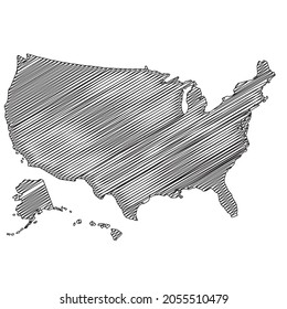 Scribble style USA + Hawai + Alaska map design. Vector Illustration
