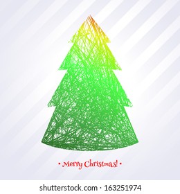 Scribble texture Christmas tree. Christmas design, good for postcards.