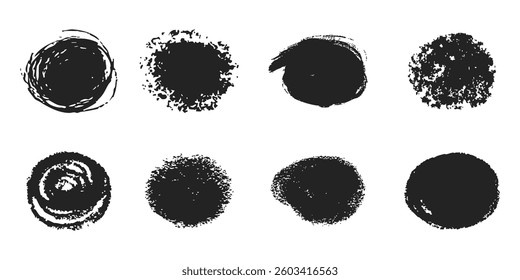 Scribble textured brush stroke ink or paint round splatter. Abstract grunge stain enso border, frame, hand drawn textured punk style asian design element