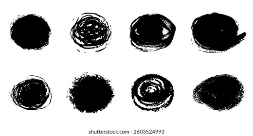 Scribble textured brush stroke ink or paint round splatter. Abstract grunge stain enso border, frame, hand drawn textured punk style asian design element