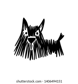 Scribble textured dog silhouette on white background